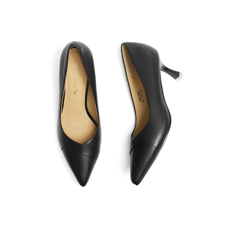 RED DRAGONFLY Unlined Shoes Slip on Slim Heel High Heels 6.5cm Women's Black/Ecru-3