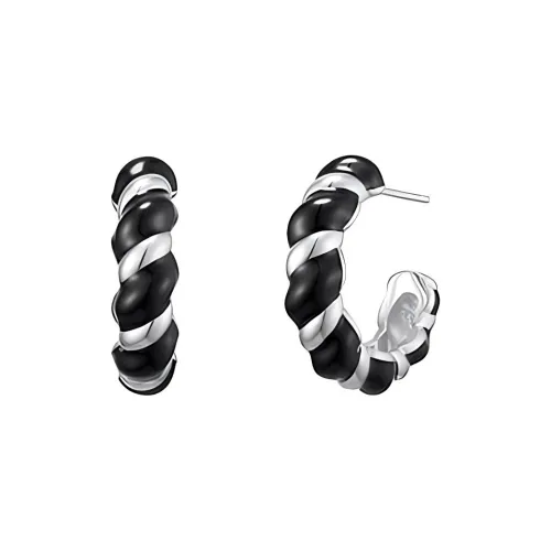 AOC Brass Rhodium-Plated Silver Earrings Women's Black