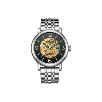KUERST Automatic Mechanical Movement Steel Strap Watch Men's Watches Cut Out Dial