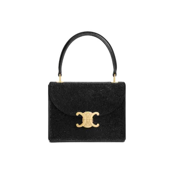 CELINE Rhinestone Calfskin Shoulder Bag, Crossbody Bag, Handbag Small Size Women's Black