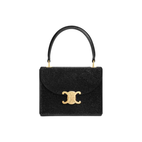 CELINE Rhinestone Calfskin Shoulder Bag, Crossbody Bag, Handbag Small Size Women's Black