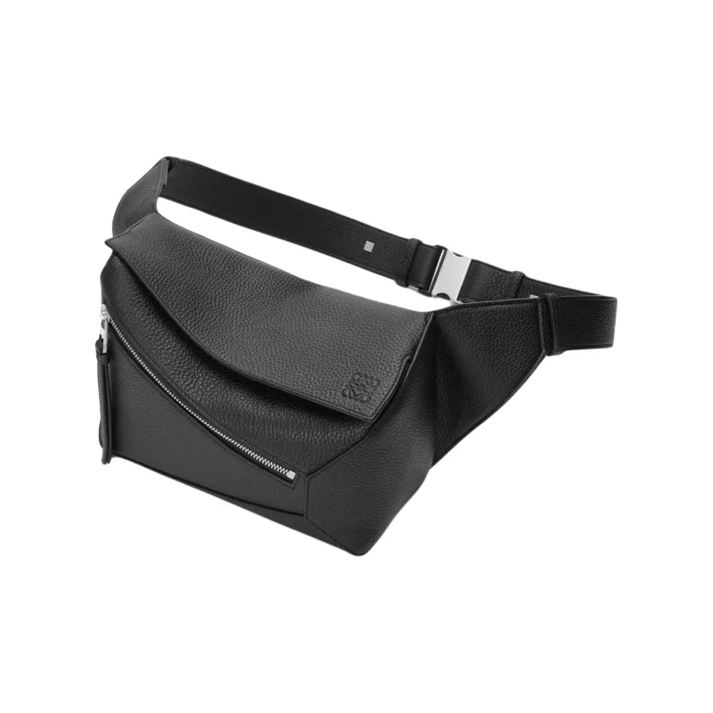 LOEWE Puzzle Grained Calfskin Fanny Pack Small Size Men's Black-1