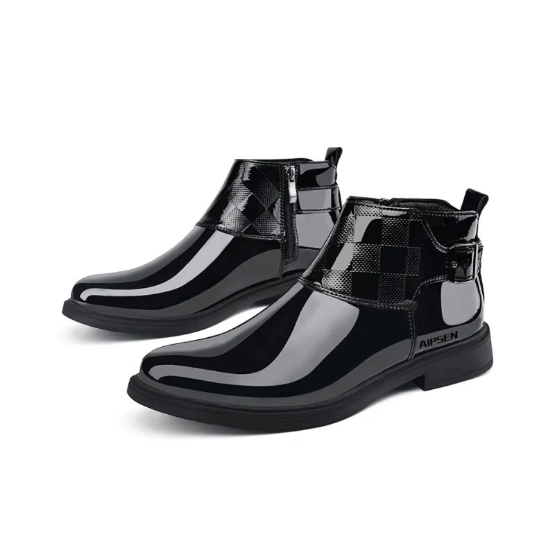 AIPSEN Ankle Boots Men's Black Plaid-4