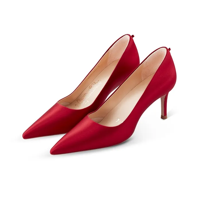 7or9 Red Velvet Cake Chinese Style Wedding Bride Shoes Slim Heel Air Cotton High Heels 7cm Women's Red-1