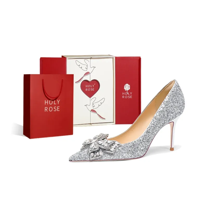 Holy Rose Gift Box Set Slim Heel High Heels Women's Silver-5