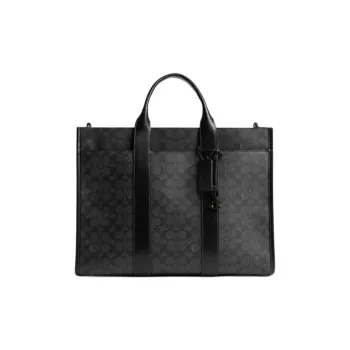 COACH Artificial Leather Tote Bag, Shopping Bag, One Shoulder Handbag Tubas Unisex Charcoal Gray