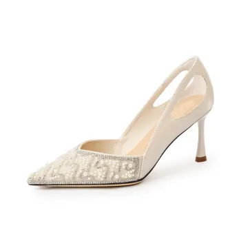 Beijiani Slim Heel High Heels 7cm Women's Ecru