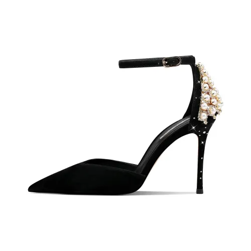 HAOYASENNU Stylish Sandal 9cm Women's Psychic Black
