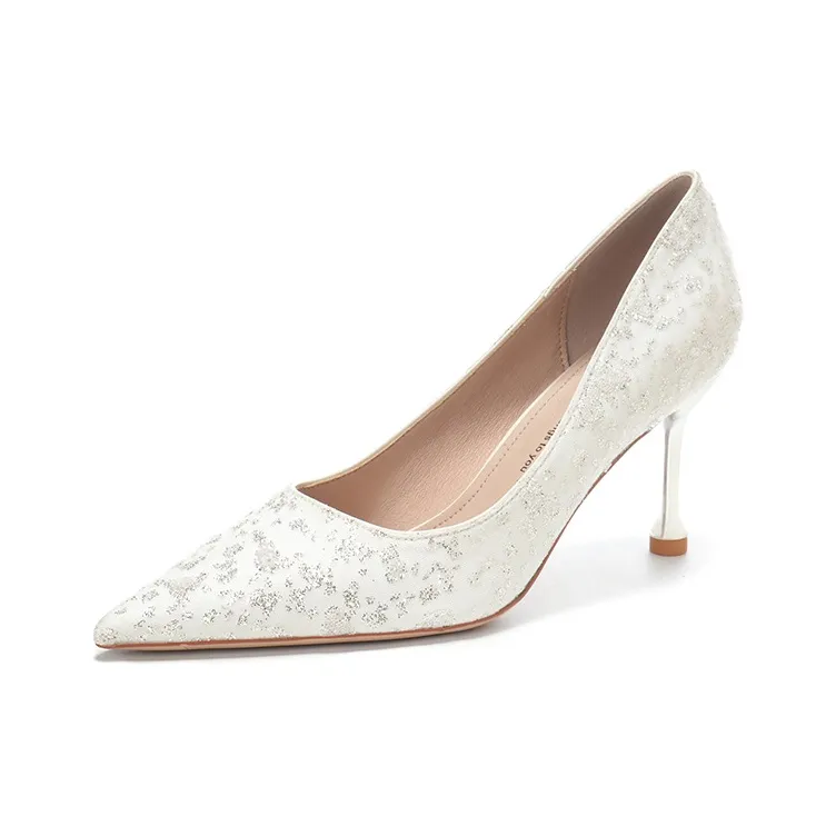 Bamiti High Heels Women's White Champagne Silver-0