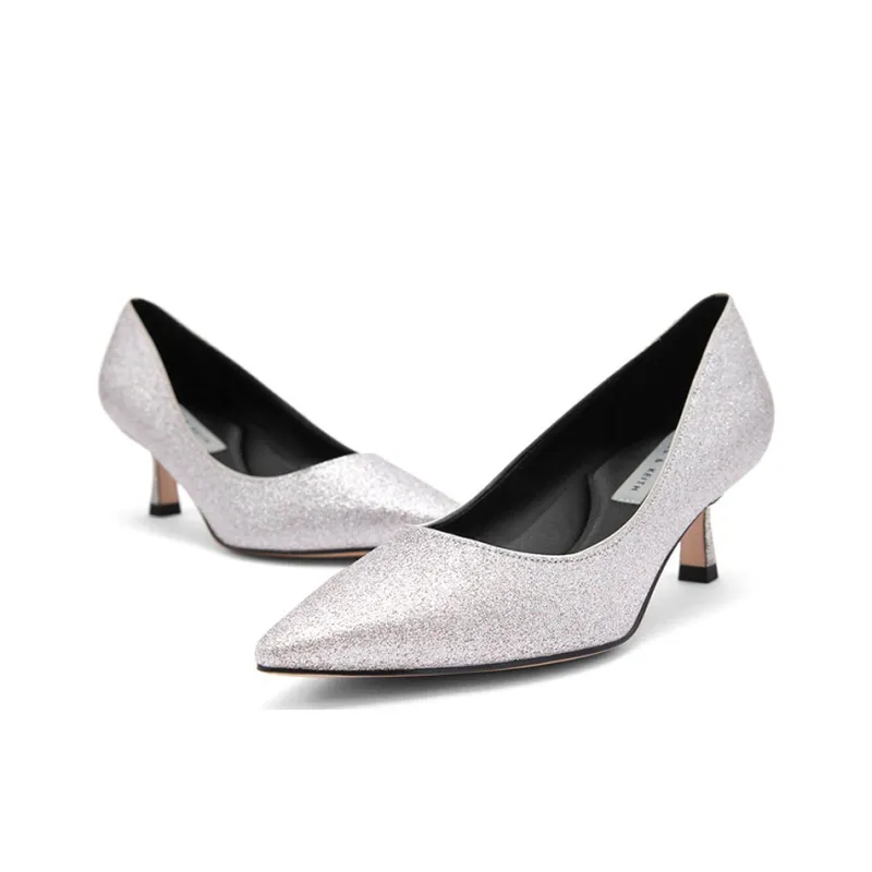 CHARLES&KEITH Small Ck Slim Heel High Heels 5.8cm Women's Silver-4