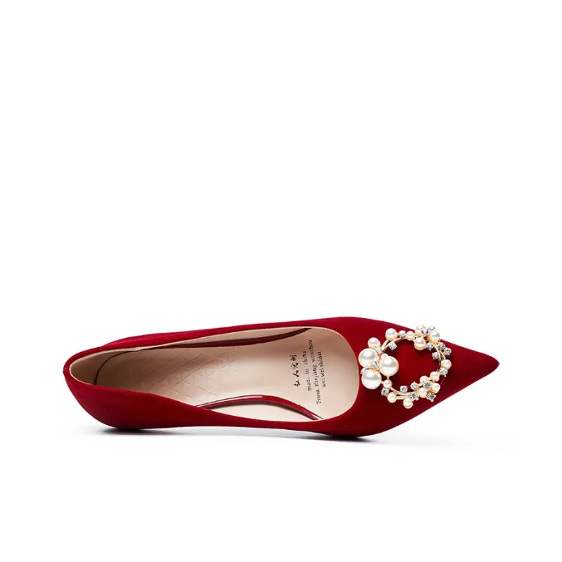 AOKANG Slim Heel High Heels Red-3