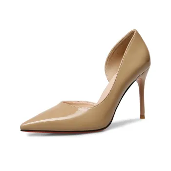 Crelinkxlat Pointed Toe Elegance, Exquisite Shiny Finish Slim Heel High Heels 8cm Women's Nude