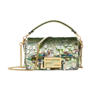 FENDI Baguette Glass One Shoulder Handbag Small Size Women's Green & Multicolor