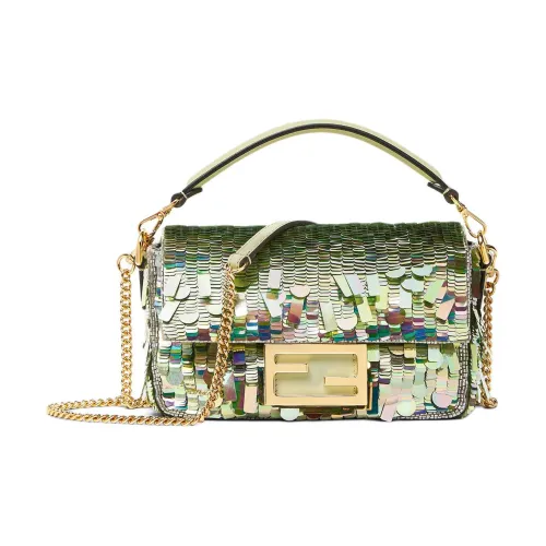 FENDI Baguette Glass One Shoulder Handbag Small Size Women's Green & Multicolor
