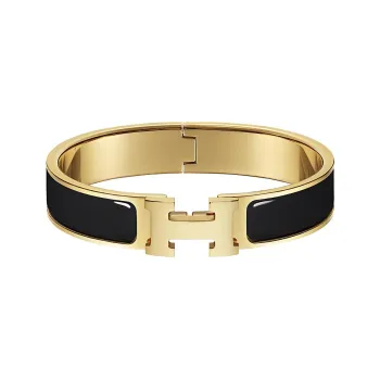 HERMES Clic H Enamel Bangles Women's Gold/Black