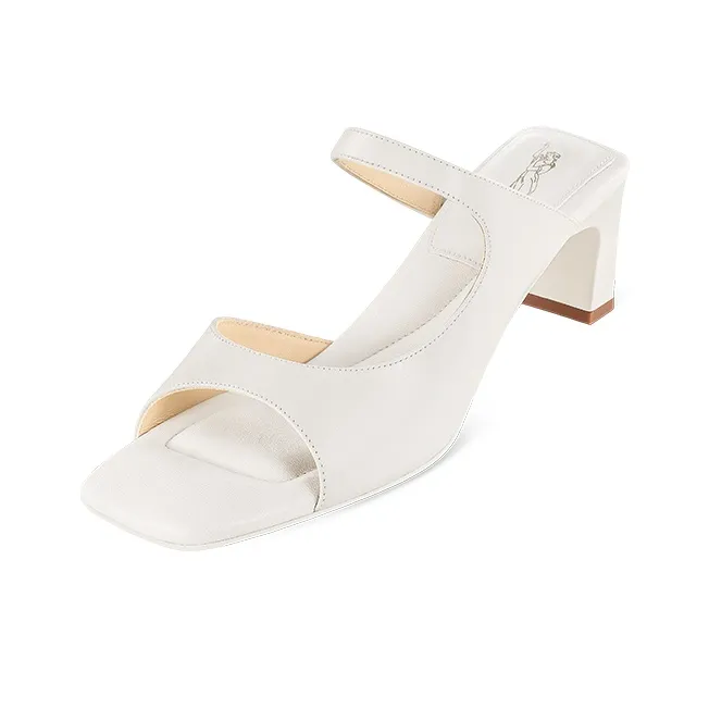 7or9 Vanilla Egg Tart Block Heel High Heels 5cm Women's Milk White-1