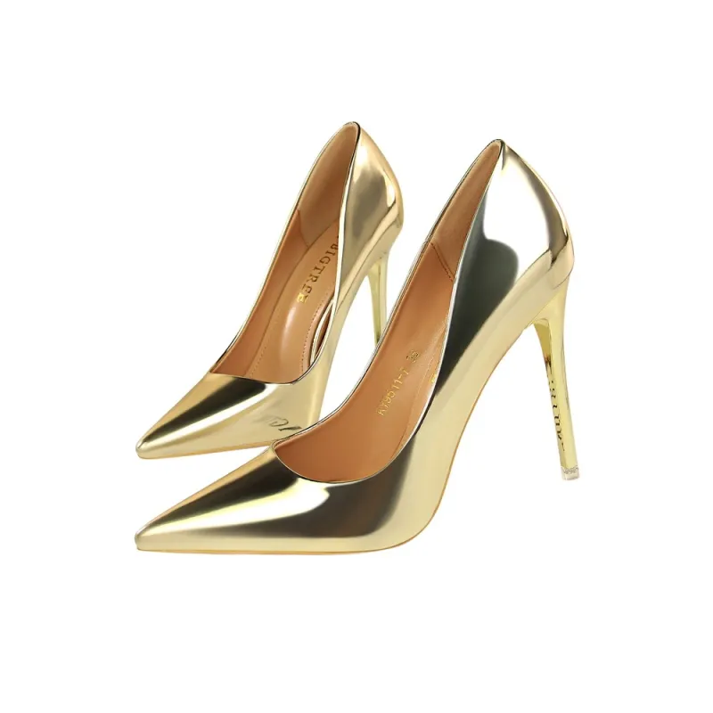 QITUMAUL High Heels Women's Copper, Gold-16