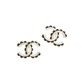 CHANEL Metal Cross Stud Earrings Women's Black/White