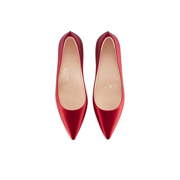 7or9 Red Velvet Cake Chinese Style Wedding Bride Shoes Slim Heel Air Cotton High Heels 7cm Women's Red-3