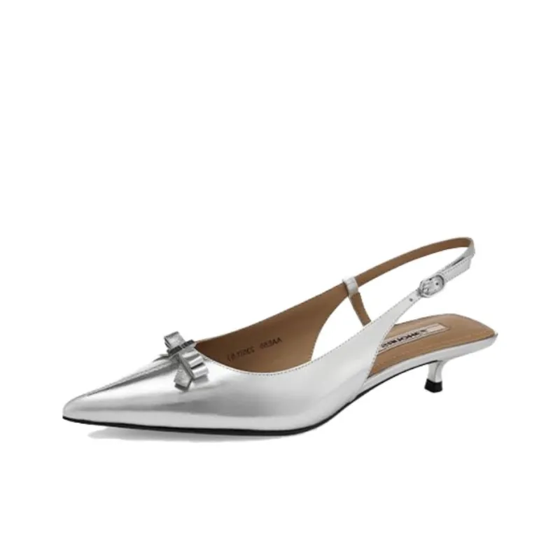 73Hours Ice Jasmine Slim Heel High Heels 3cm Women's Black/Silver-6