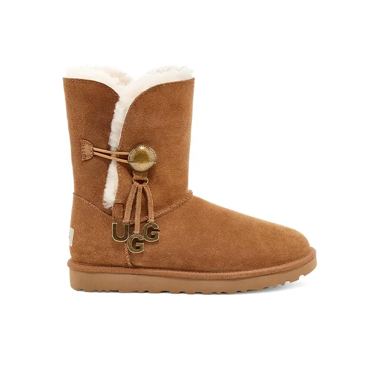 UGG Bailey Button UGG Charm Metallic Alphabet Version Fleece Lined Brown Women's-1