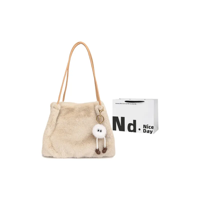 SWIMADE Fuzzy Material Shoulder Bag Regular Women's Light Pink/Fuchsia/Coffee/Black Khaki/Ecru-22