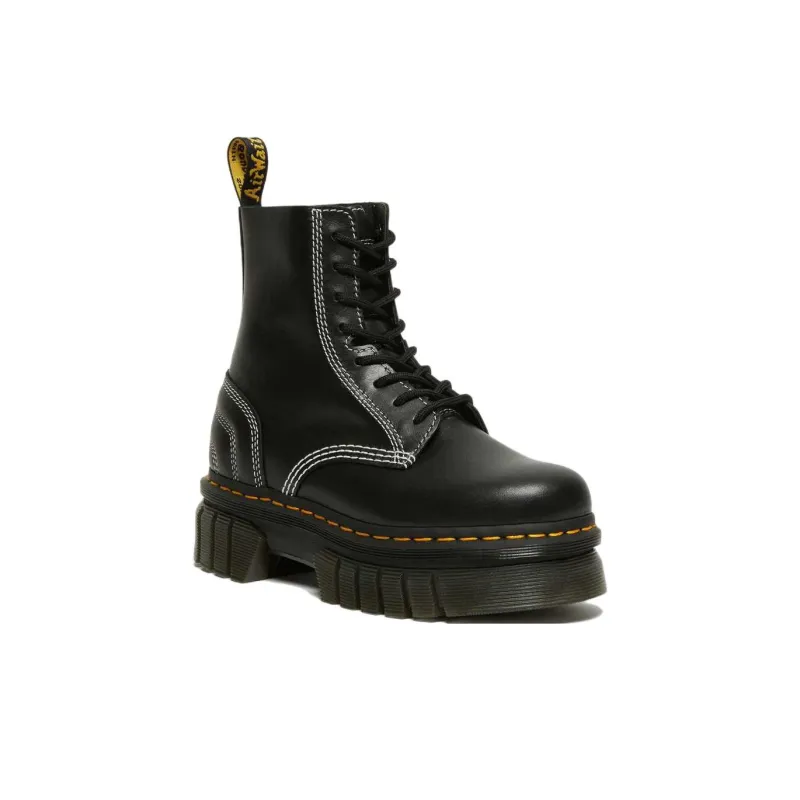 Dr.Martens Audrick 8 eye White Stitch Leather Platform Boots 'Black'-1