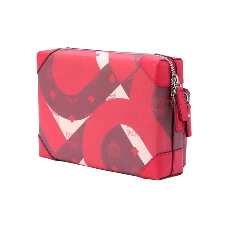 MCM Soft Berlin Visetos Artificial Leather Shoulder Bag, Crossbody Bag Small Size Men's Red-1