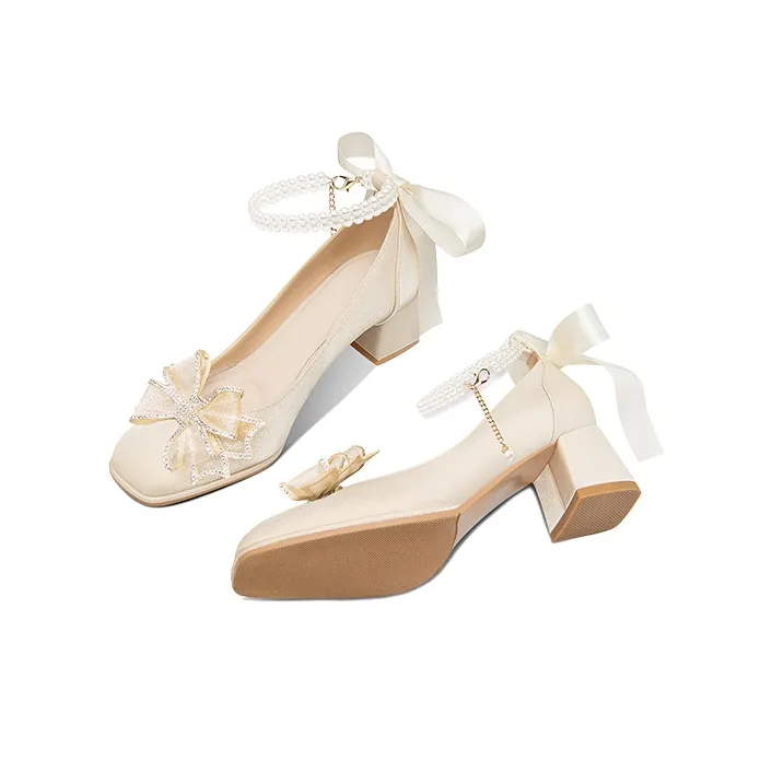 LOLY Chunky Heel High Heels 5cm Women's Ecru-3
