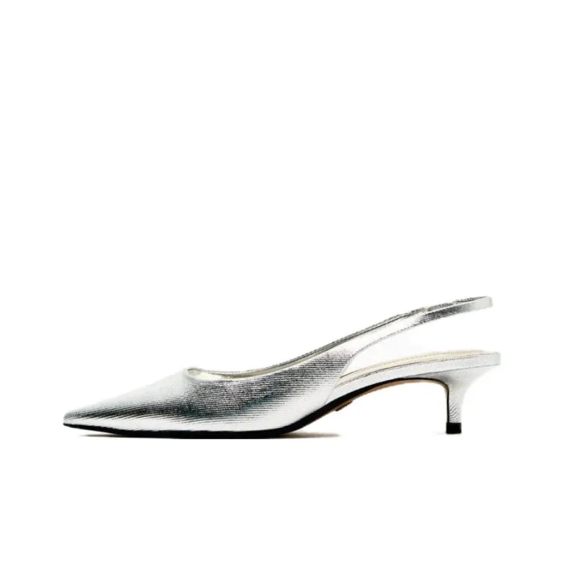 ZARA Slim Heel High Heels Women's Silver-0