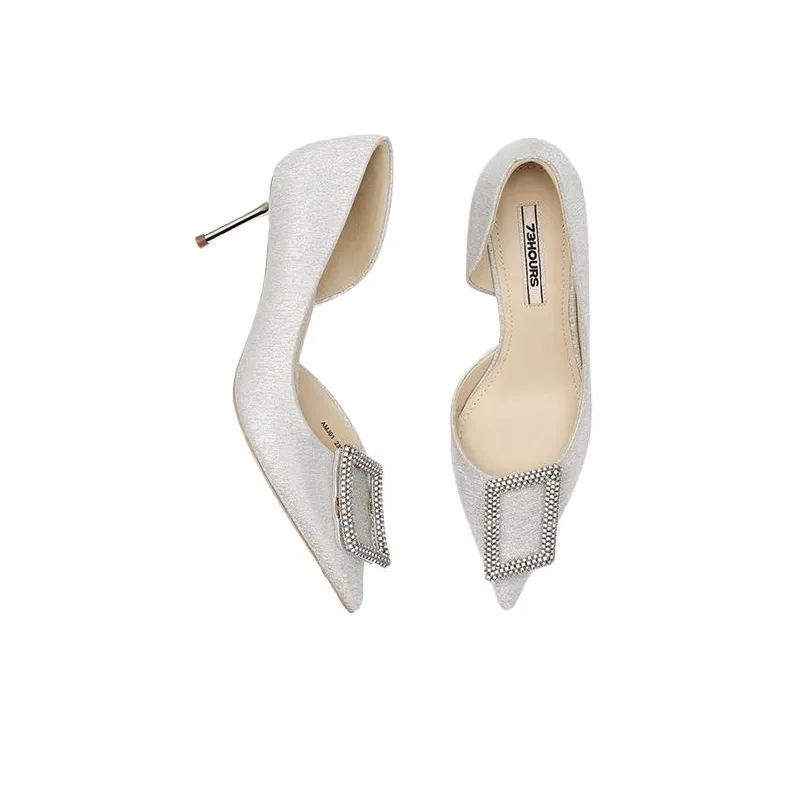 73Hours Slow Motion Slim Heel High Heels 6.5cm Women's Silver-4