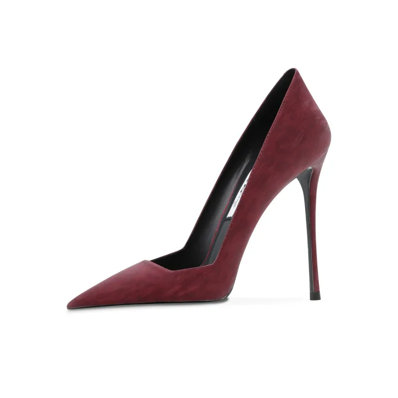 Ganxiaojie Slim Heel High Heels 10cm Women's Burgundy-1
