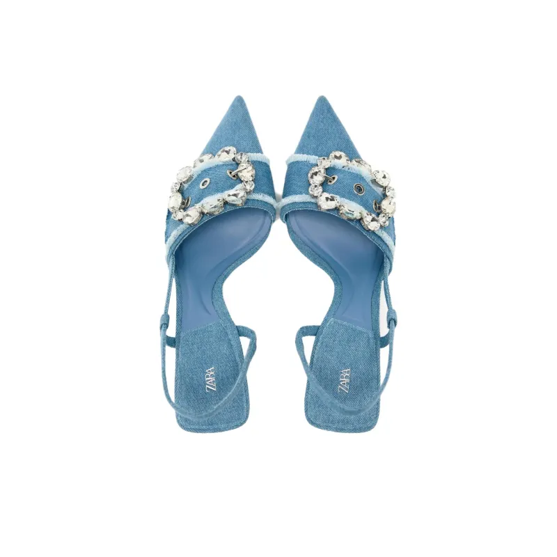 ZARA Slim Heel High Heels Women's Sea Blue-2