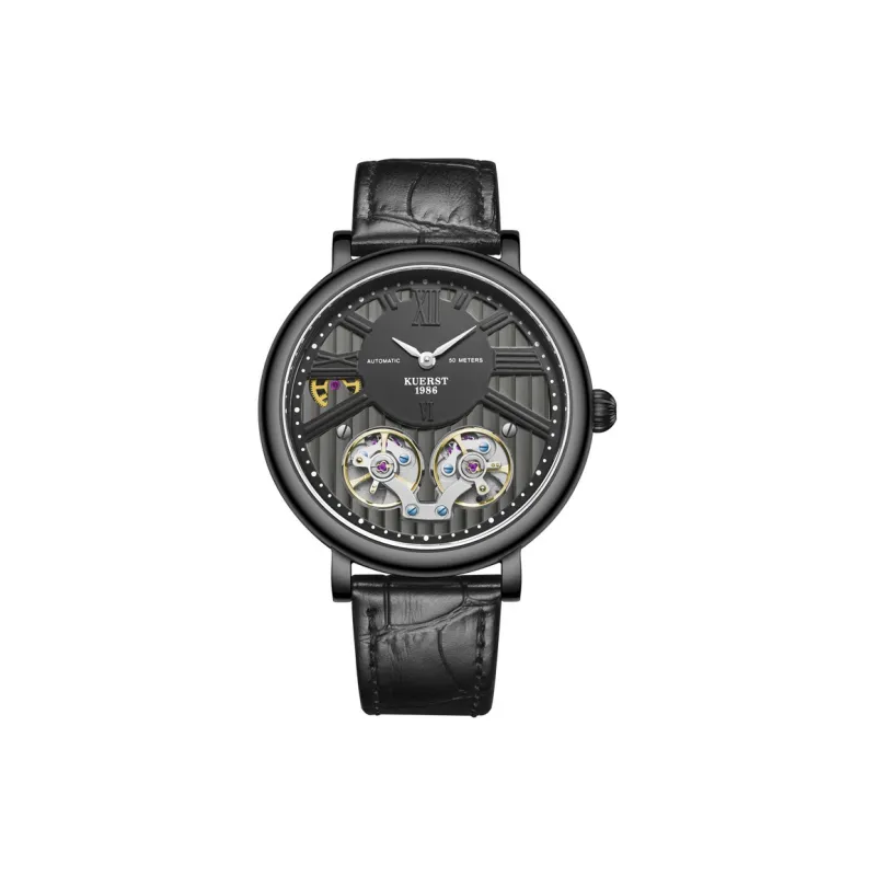 KUERST Mechanical Movement Cow Leather Strap Watch Men's Watches White Dial-5