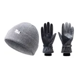 Knitted Hat (Gray)+Ski Glove (Black Gray)