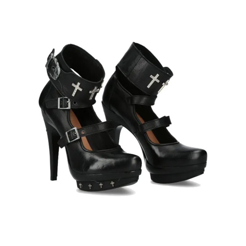 NEW ROCK Slim Heel High Heels 13cm Women's Black-4