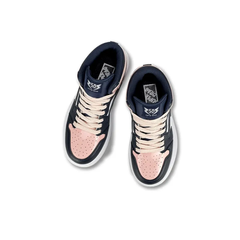 LuzaoT SUPER DRAG Anti Slip And Wear Resistant Lightweight High Top Skateboard Shoes Women's White Blue Pink-3