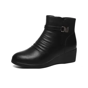Golden Silk Rabbit Ankle Boots 4.5cm Women's Black