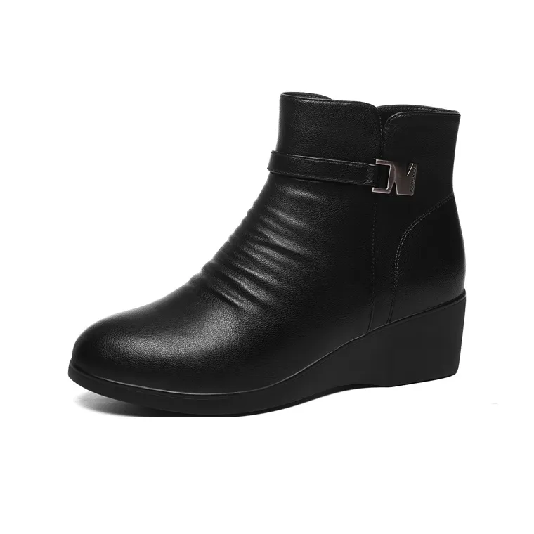 Golden Silk Rabbit Ankle Boots 4.5cm Women's Black-0