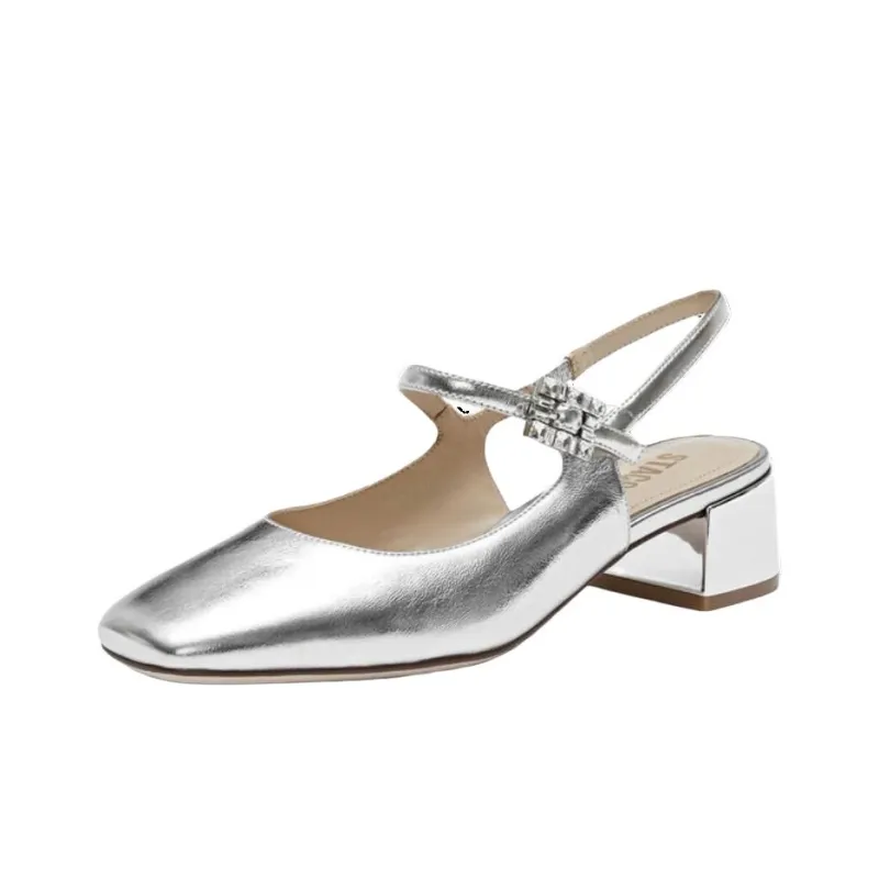 Staccato Mother Of Pearl Sugar Cube Chunky Heel Shiny High Heels 4.5cm Women's-1