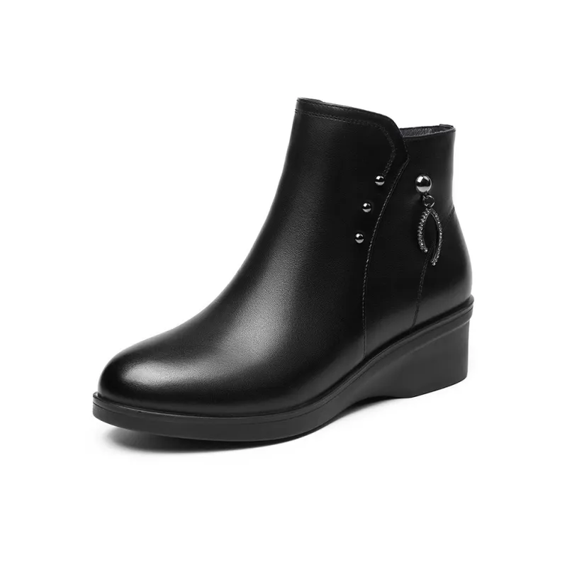 AOKANG High Top Casual Ankle Boots Women's Black-1