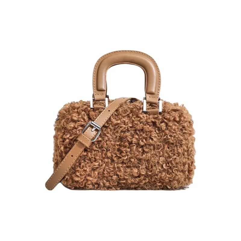 NX DOUGHNUT Plush One Shoulder Handbags Women's Khaki/Pink/Brown-5