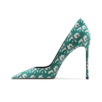 Ganxiaojie Slim Heel High Heels Women's Green Check