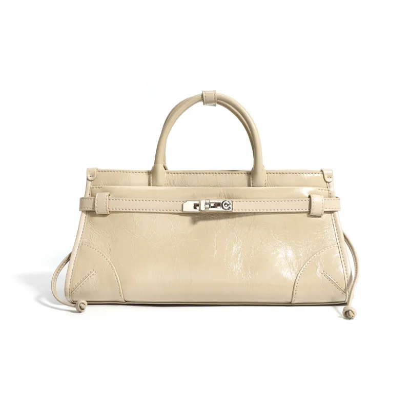 COURONNE Top Grain Cow Leather Crossbody Handbag Women's Blackcurrant Purple/Ecru/Light Milk Tea/Black-4