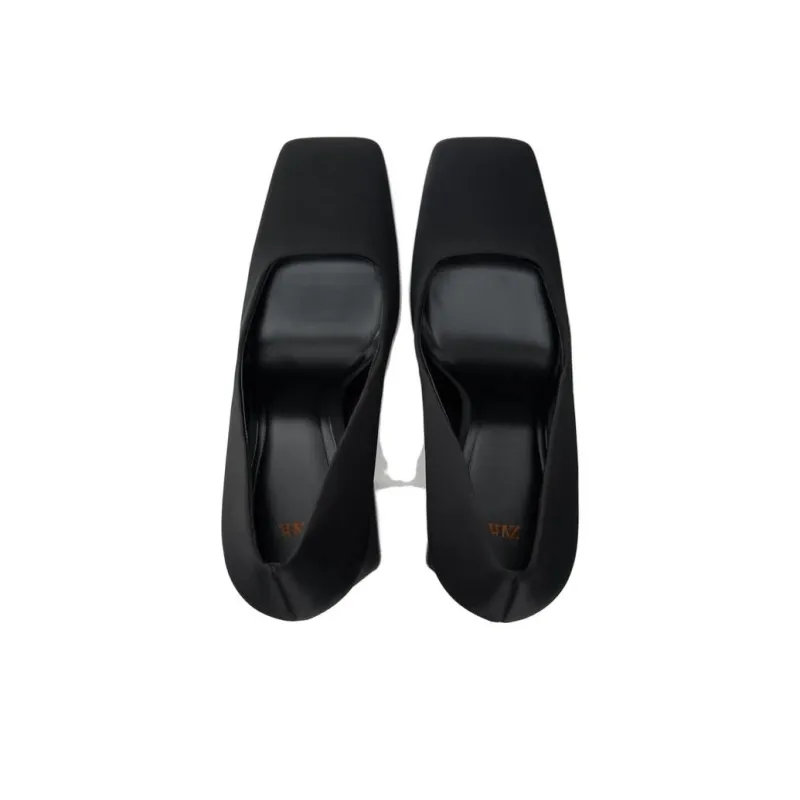 ZARA Chunky Heel High Heels 9cm Women's Black-3