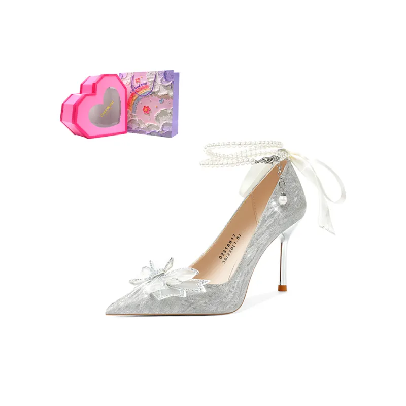 Crelinkxlat Pearl Butterfly Chain, French, Fairy Soft Slim Heel High Heels Women's-89