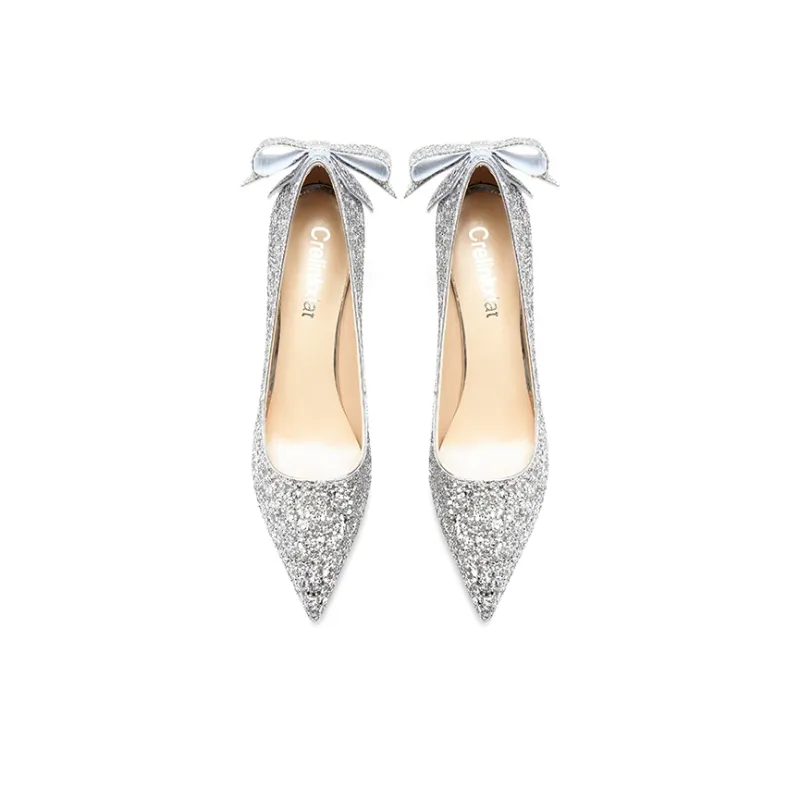 Crelinkxlat French Fairy Soft Pointed Toe Elegance Evening Princess Crystal Slim Heel High Heels Women's-3