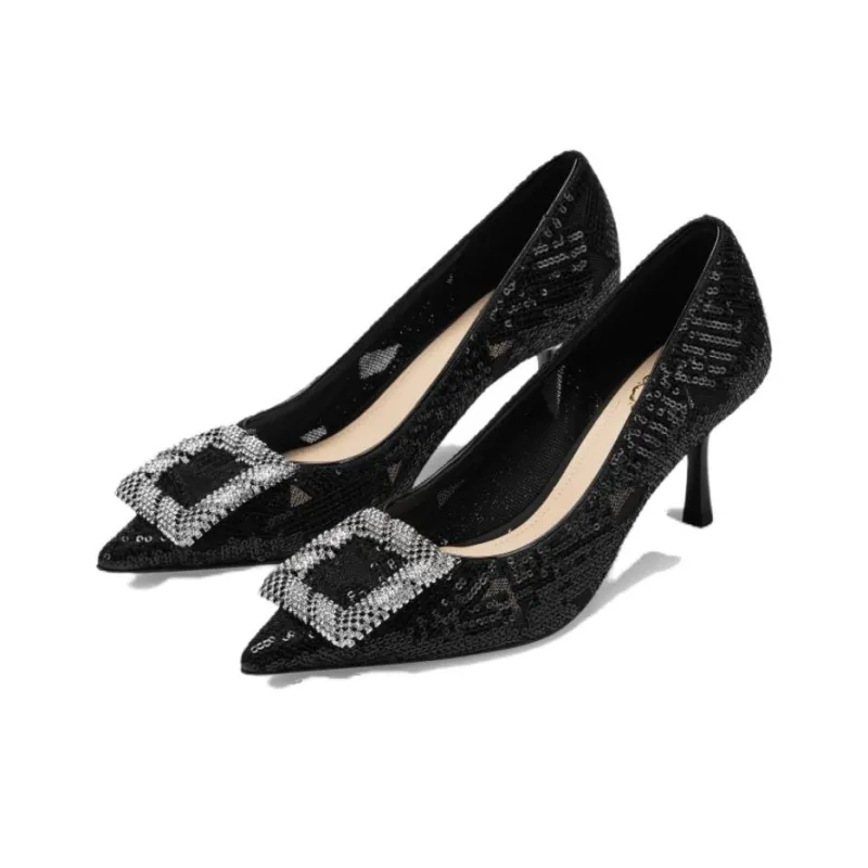 73Hours Impromptu Dance Slim Heel High Heels 6.5cm Women's Black-2