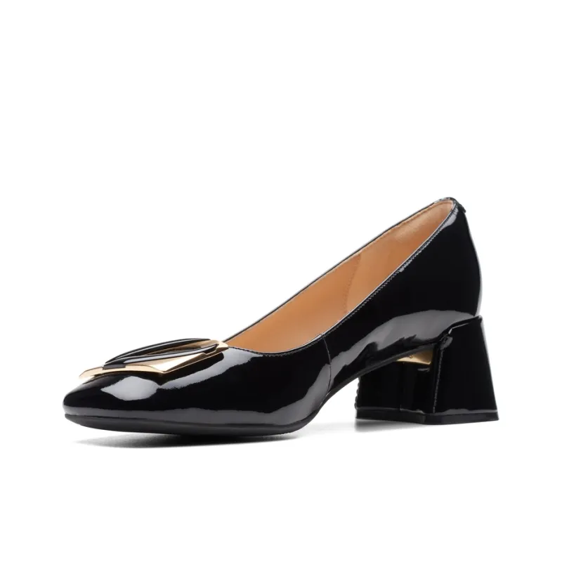 Clarks Nia Series Chunky Heel High Heels 4.5cm Women's Black-1