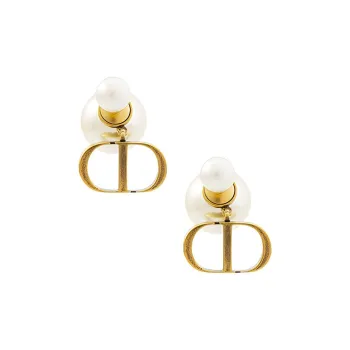 DIOR White Resin Earrings Women's Gold